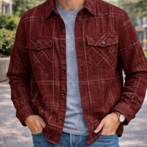 JACHS NY Burgundy Recycled Flannel Shirt Jacket Sherpa Lined | Men’s Medium | So